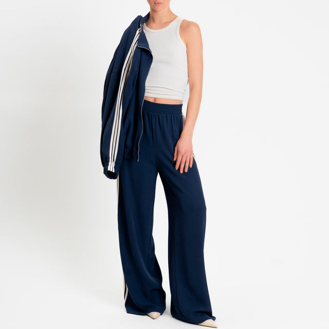 Tensione in-Pantalone wide leg bande laterali - blu