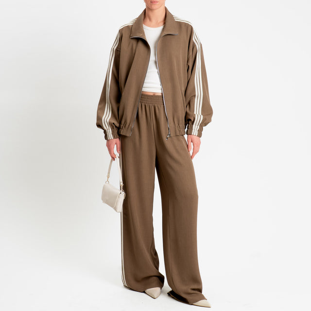 Tensione in-Pantalone wide leg bande laterali - nocciola