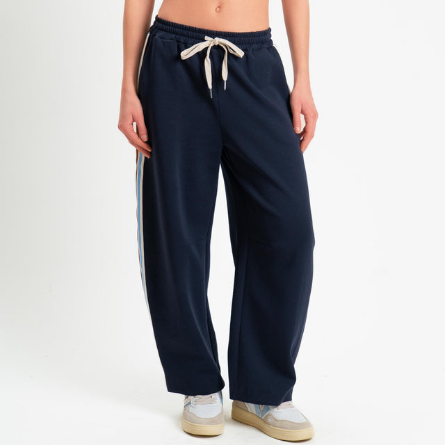 Tensione in-Pantalone barrel bande laterali - blu