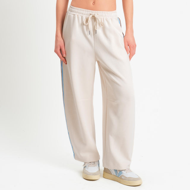Tensione in-Pantalone barrel bande laterali - avorio
