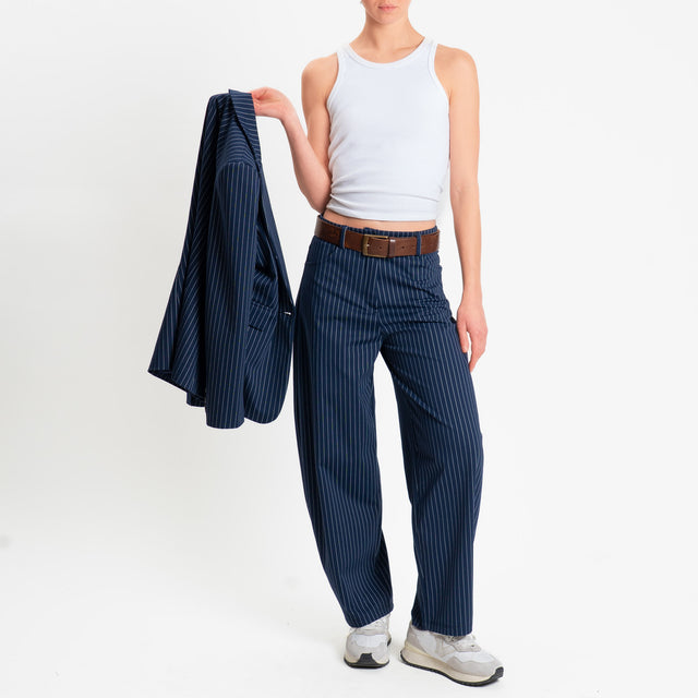 Tensione in-Pantalone gessato barrel fit - blu