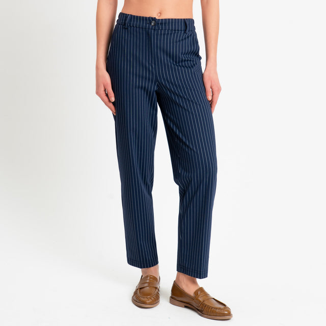 Tensione in-Pantalone gessato elastico dietro - blu