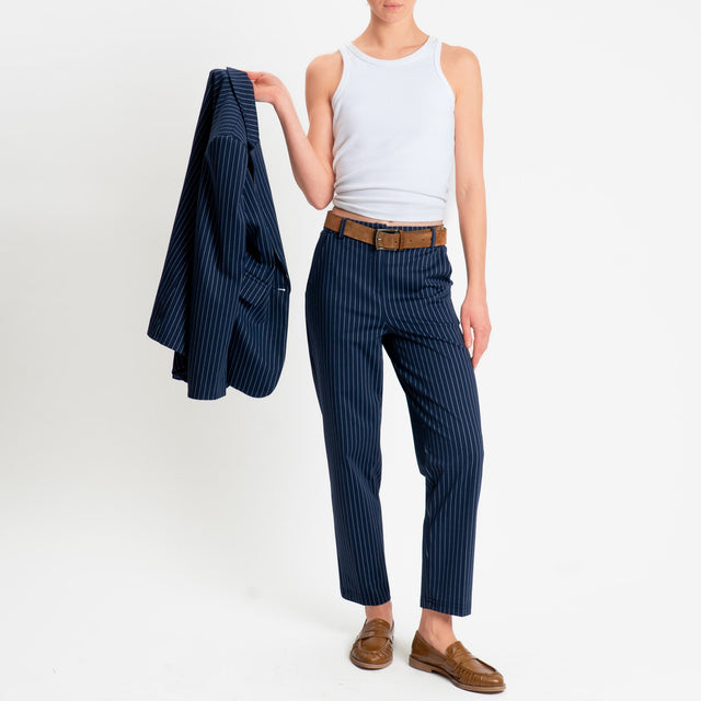 Tensione in-Pantalone gessato elastico dietro - blu