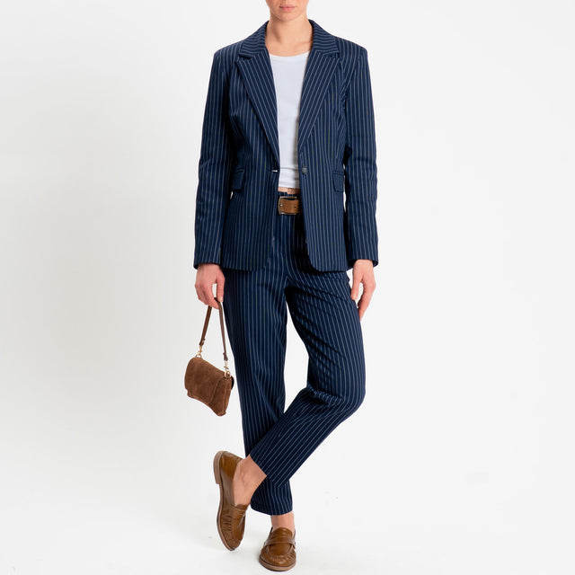 Tensione in-Pantalone gessato elastico dietro - blu