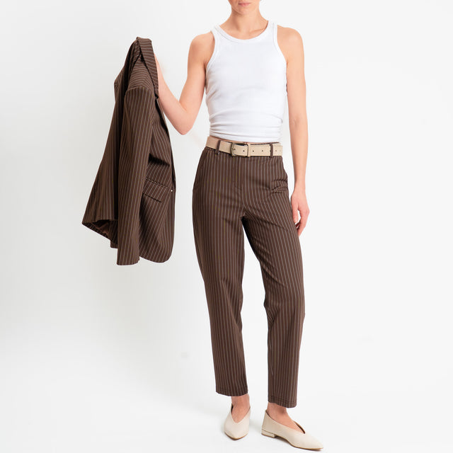 Tensione in-Pantalone gessato elastico dietro - moro