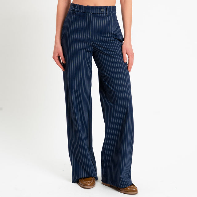 Tensione in-Pantalone gessato wide leg - blu