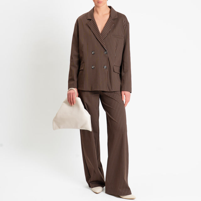 Tensione in-Pantalone gessato wide leg - moro