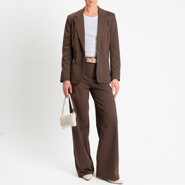 Tensione in-Pantalone gessato wide leg - moro