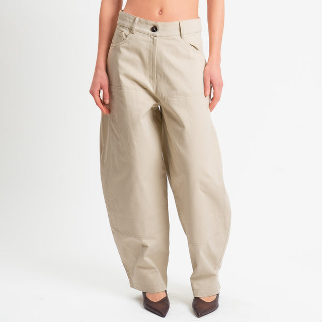 Tensione in-Pantalone carpenter relaxed fit cuciture a contrasto - avena