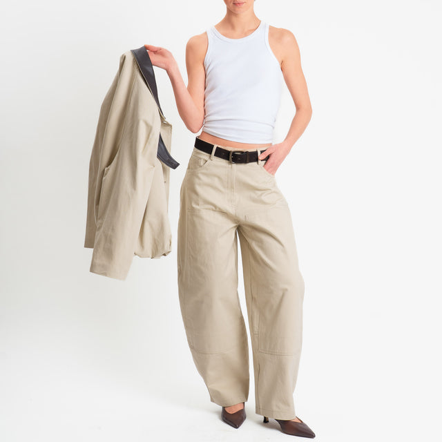 Tensione in-Pantalone carpenter relaxed fit cuciture a contrasto - avena