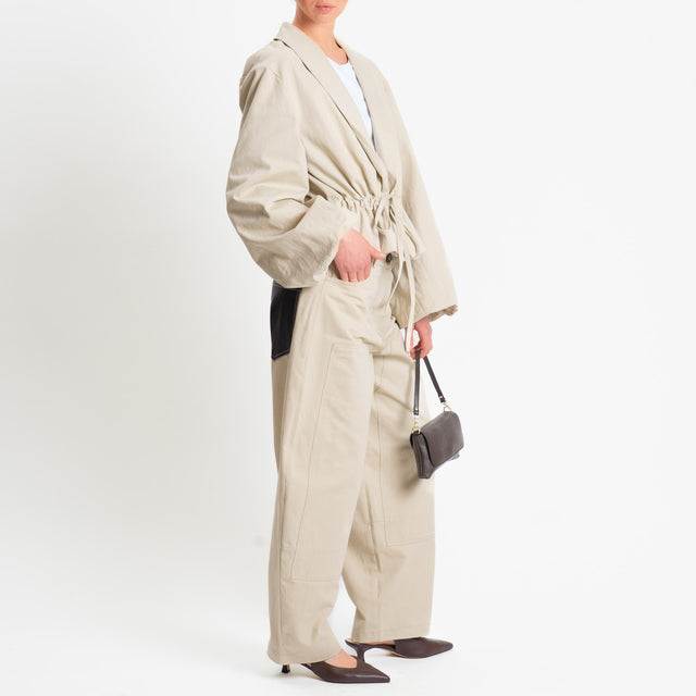 Tensione in-Pantalone carpenter relaxed fit cuciture a contrasto - avena