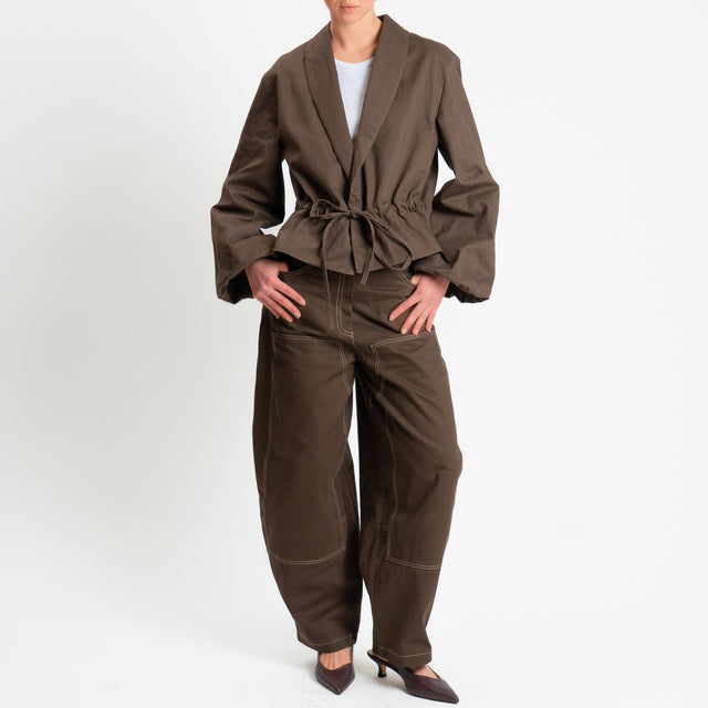 Tensione in-Pantalone carpenter relaxed fit cuciture a contrasto - moro
