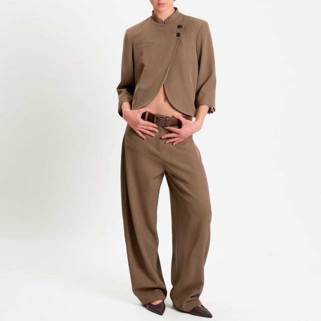 Tensione in-Pantalone wide leg tessuto fluido - tabacco