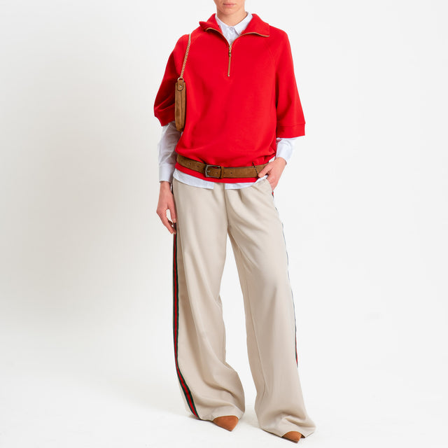 Tensione in-Pantalone wide leg elastico in vita bande laterali - beige