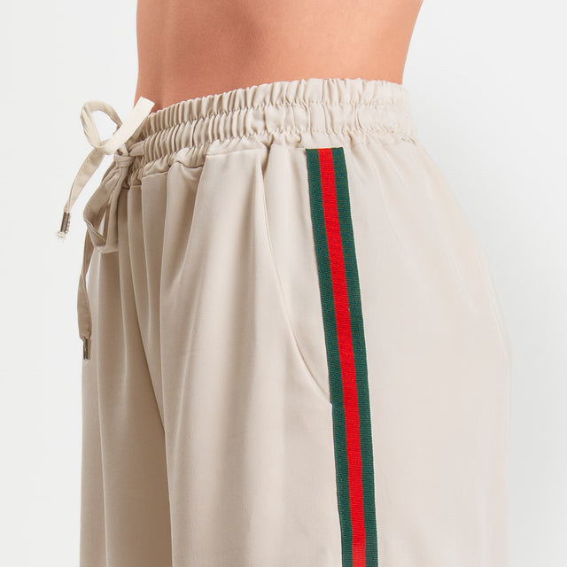 Tensione in-Pantalone wide leg elastico in vita bande laterali - beige