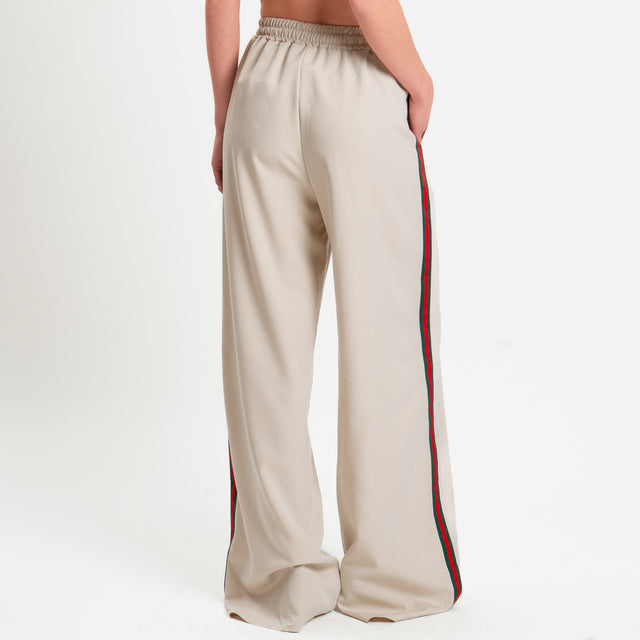 Tensione in-Pantalone wide leg elastico in vita bande laterali - beige