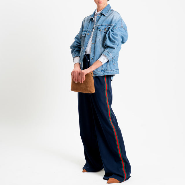 Tensione in-Pantalone wide leg elastico in vita bande laterali - blu