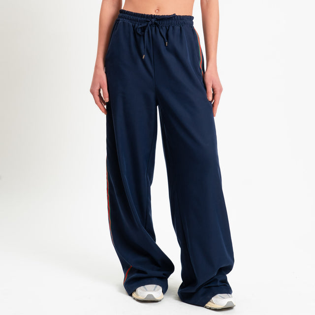 Tensione in-Pantalone wide leg elastico in vita bande laterali - blu