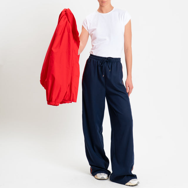 Tensione in-Pantalone wide leg elastico in vita bande laterali - blu