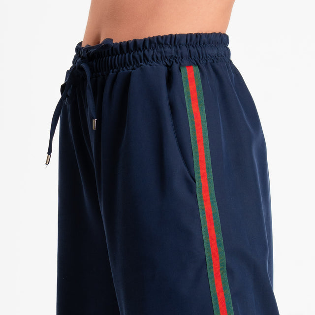 Tensione in-Pantalone wide leg elastico in vita bande laterali - blu