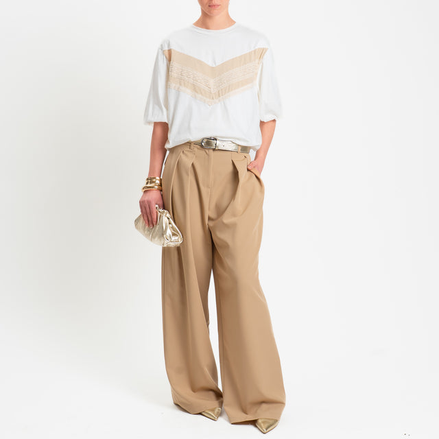 Tensione in-Pantalone wide leg con pinces - beige