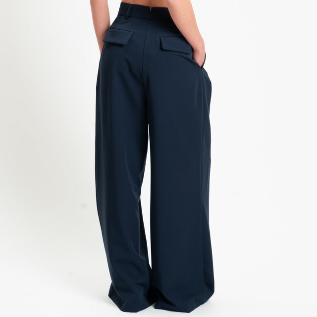 Tensione in-Pantalone in poliviscosa wide leg con pinces - blu