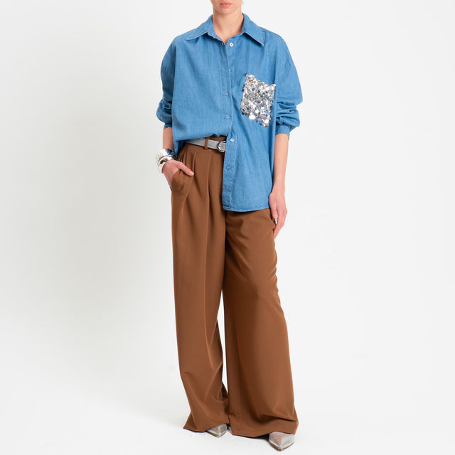 Tensione in-Pantalone wide leg con pinces - cammello