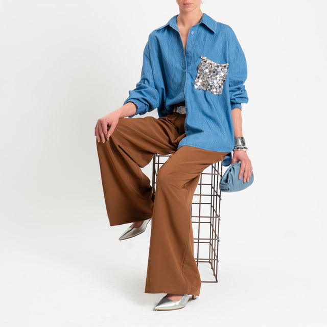 Tensione in-Pantalone in poliviscosa wide leg con pinces - cammello