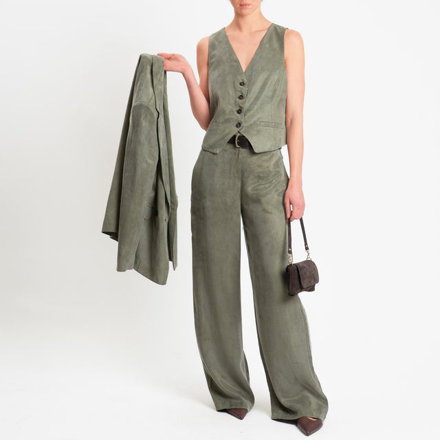 Tensione in-Pantalone wide leg tessuto cupro - militare