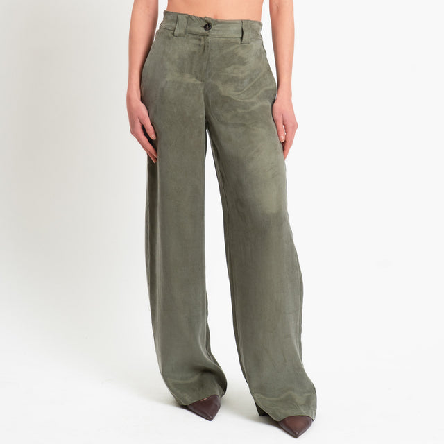 Tensione in-Pantalone wide leg tessuto cupro - militare