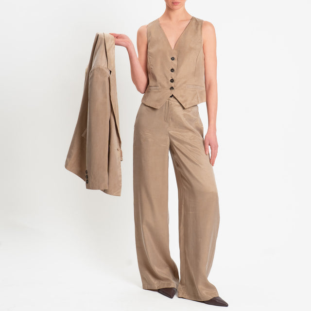 Tensione in-Pantalone wide leg tessuto cupro - sabbia