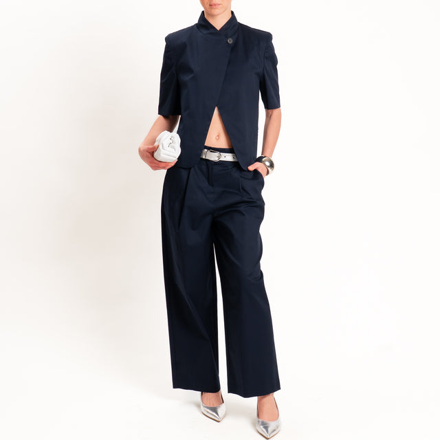 Tensione in-Pantalone in cotone con pinces - blu