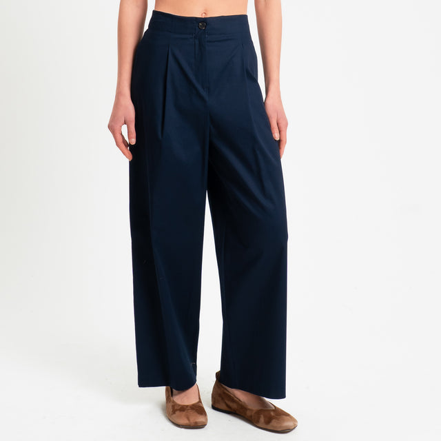 Tensione in-Pantalone in cotone con pinces - blu