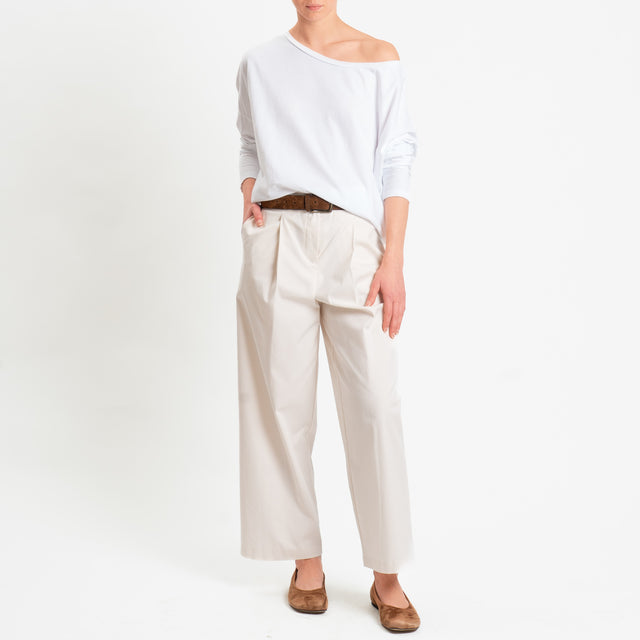 Tensione in-Pantalone in cotone con pinces - vaniglia