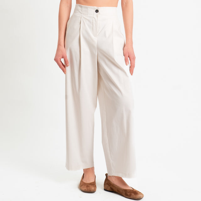Tensione in-Pantalone in cotone con pinces - vaniglia
