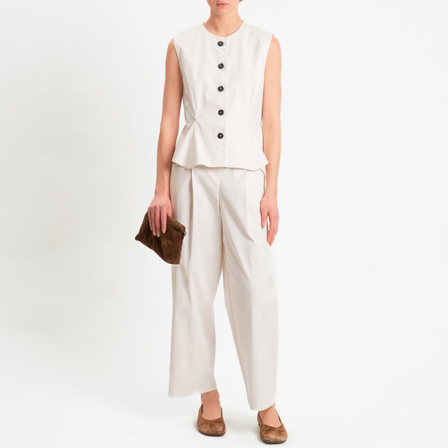 Tensione in-Pantalone in cotone con pinces - vaniglia