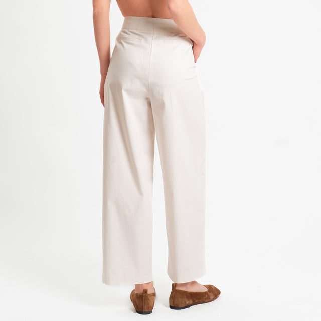 Tensione in-Pantalone in cotone con pinces - vaniglia