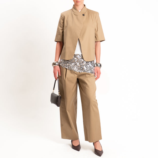 Tensione in-Pantalone in cotone con pinces - camel