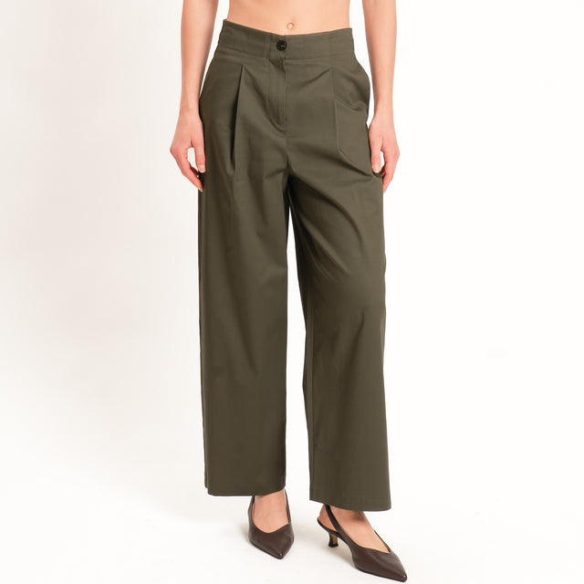 Tensione in-Pantalone in cotone con pinces - militare