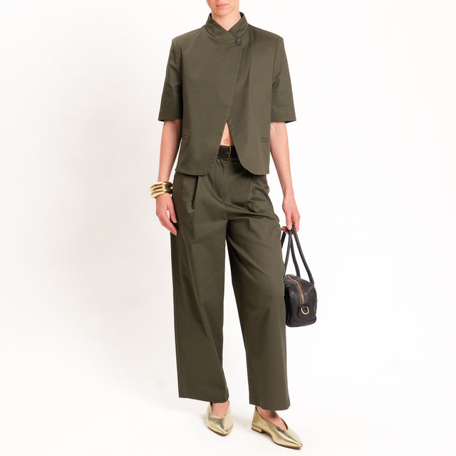 Tensione in-Pantalone in cotone con pinces - militare