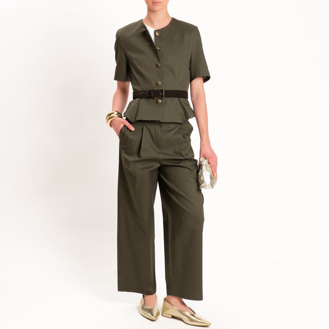 Tensione in-Pantalone in cotone con pinces - militare