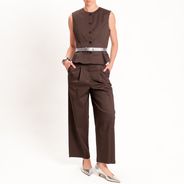 Tensione in-Pantalone in cotone con pinces - moro
