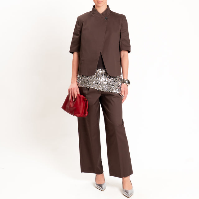 Tensione in-Pantalone in cotone con pinces - moro