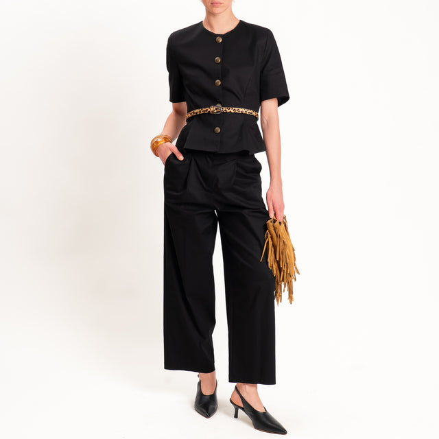 Tensione in-Pantalone in cotone con pinces - nero