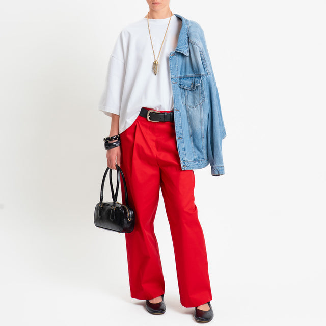 Tensione in-Pantalone in cotone con pinces - rosso
