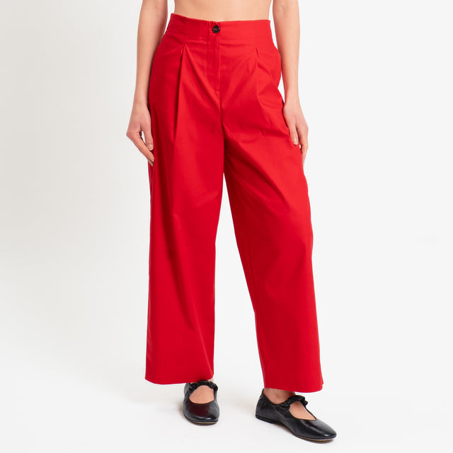 Tensione in-Pantalone in cotone con pinces - rosso