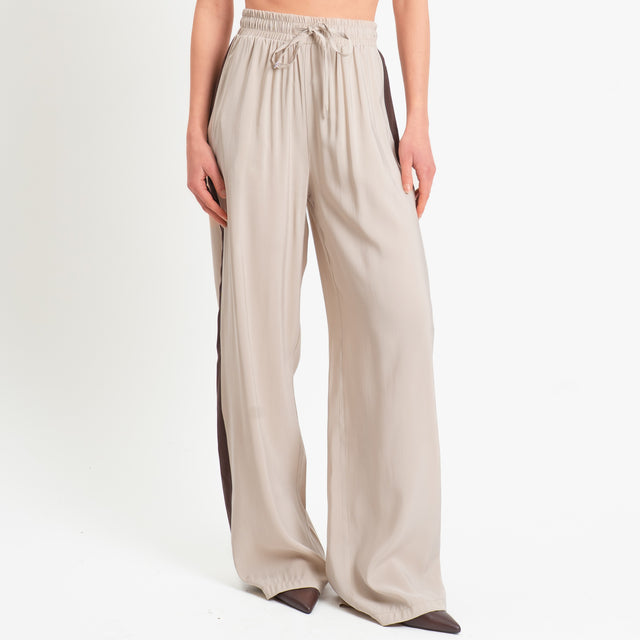 Tensione in-Pantalone cupro bande laterali - gesso/moro