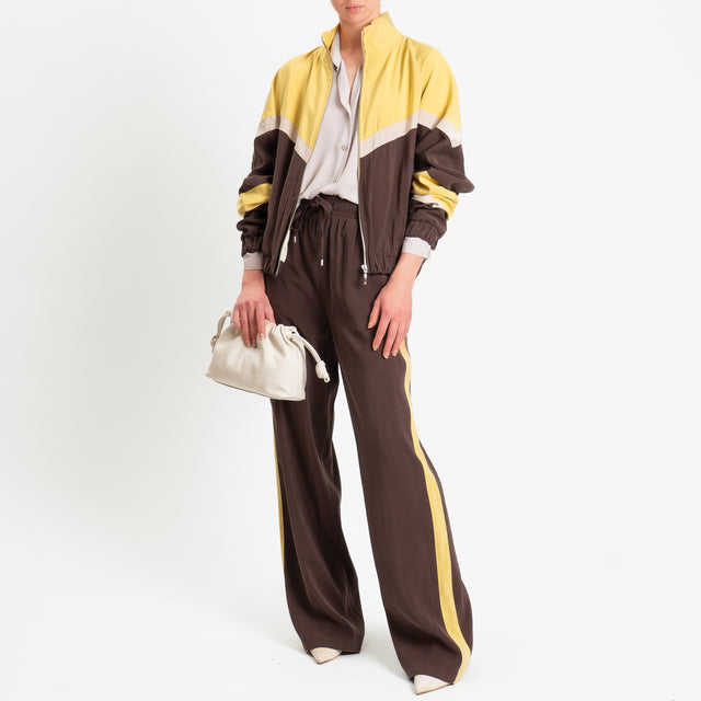 Tensione in-Pantalone cupro bande laterali - moro/giallo