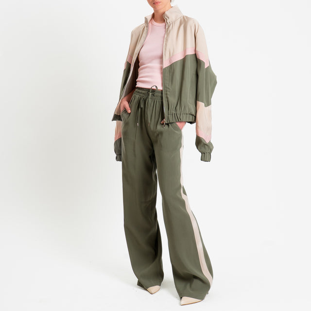 Tensione in-Pantalone cupro bande laterali - militare/gesso