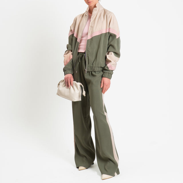 Tensione in-Pantalone cupro bande laterali - militare/gesso
